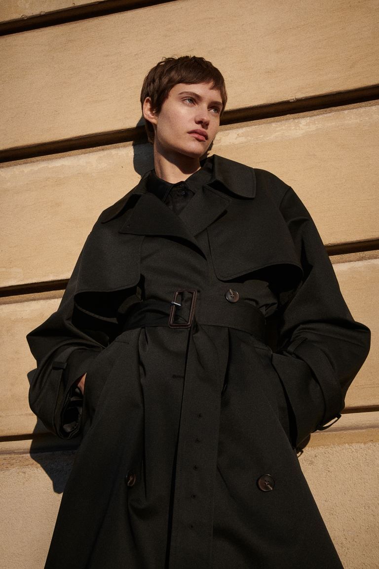 Double-breasted Twill Trench Coat - Black - Ladies | H&M US | H&M (US + CA)