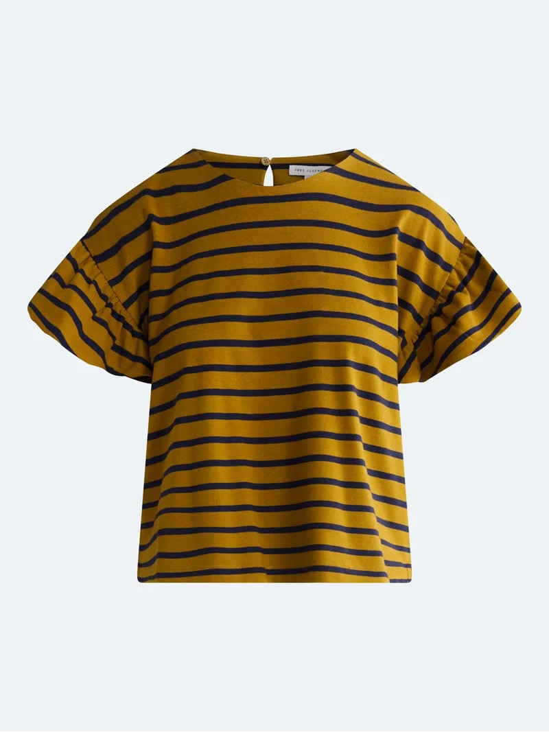 Free Assembly Women's Cotton Crewneck Top with Flutter Sleeves, Sizes XS-XXL | Walmart (US)