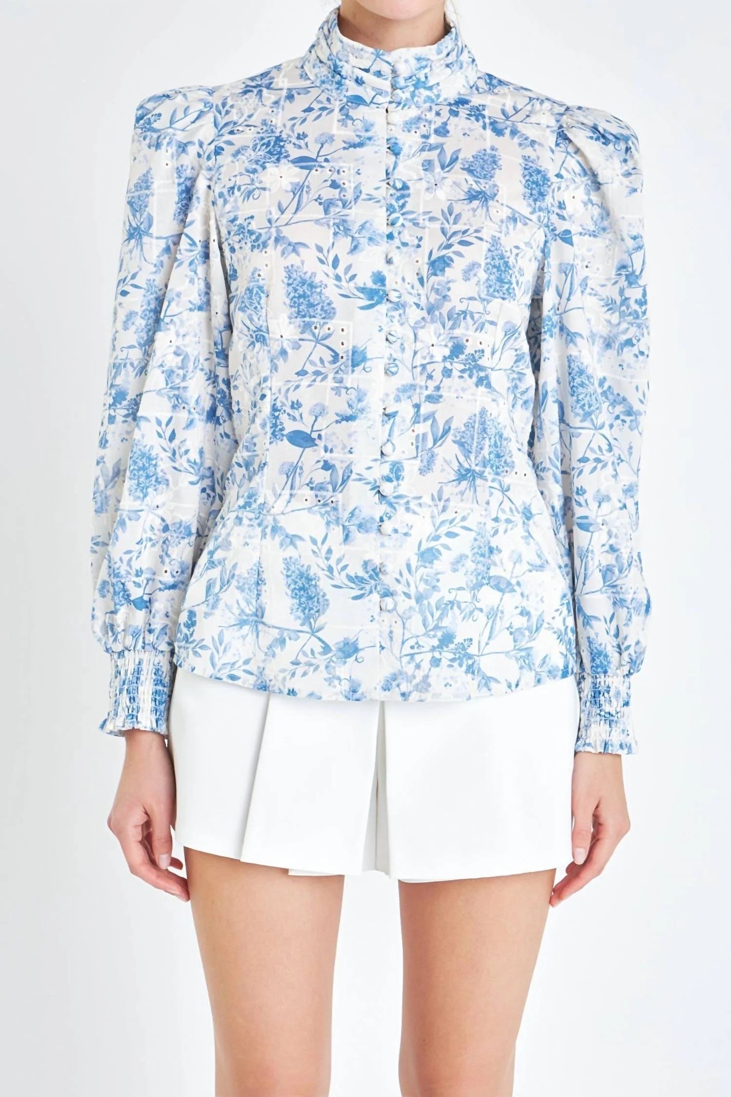 Floral Button Down Blouse In Blue | Shop Simon