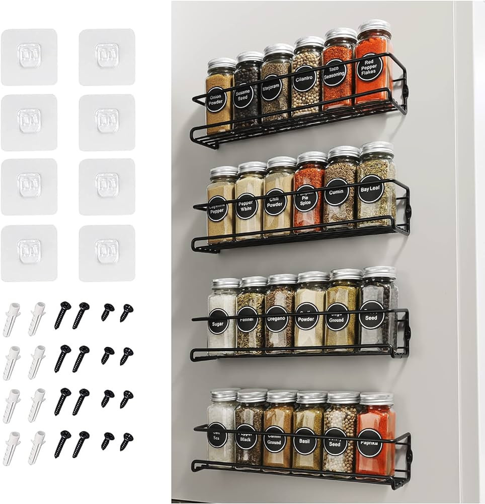 VIAV Wall Mounted 4 Pack,Spice Rack Organizer Hanging Shelf -Available for Adhesive or Screw Spac... | Amazon (US)