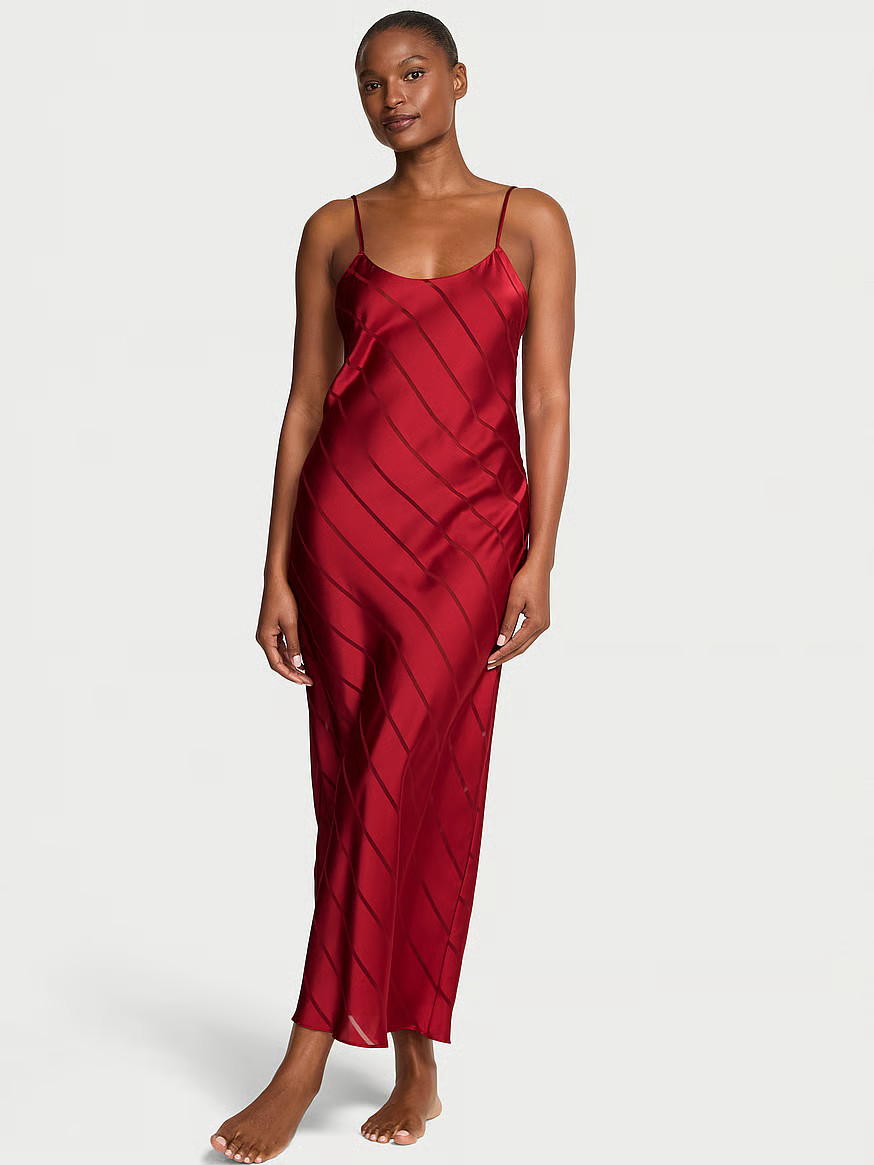 Buy Satin Sheer Stripe Long Slip Dress, Red Lacquer - Order Slips online - Victoria's Secret US | Victoria's Secret (US / CA )