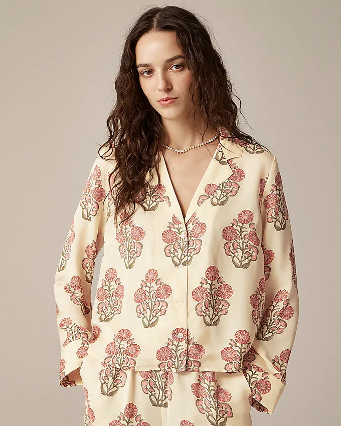 Camp-collar button-up shirt in block print | J. Crew US