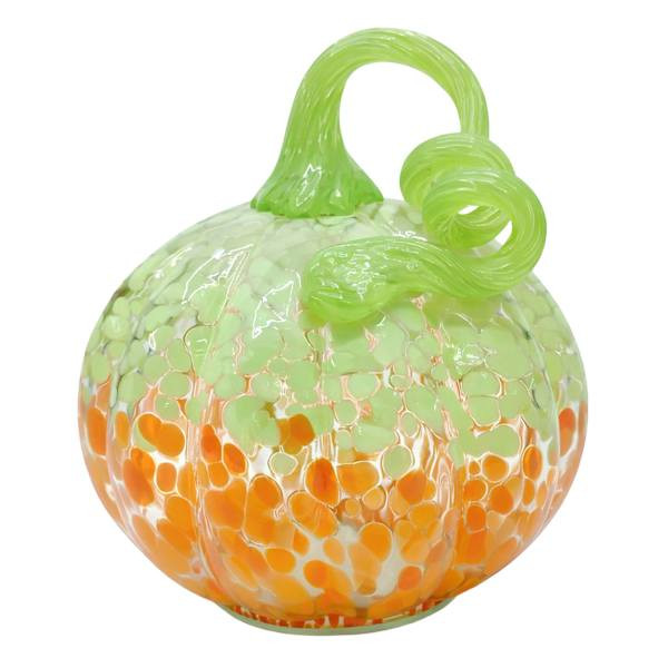 Orange Cheena Finish Glass Pumpkin With Green Stem, 7", sold by At Home | At Home
