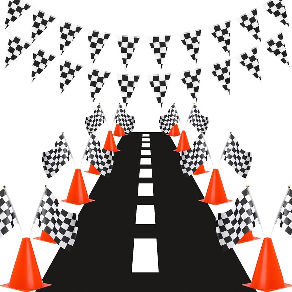 Skylety Traffic Cones and Racing Checkered Flags Set-Include 12 Plastic Traffic Cones, 12 Checker... | Amazon (US)
