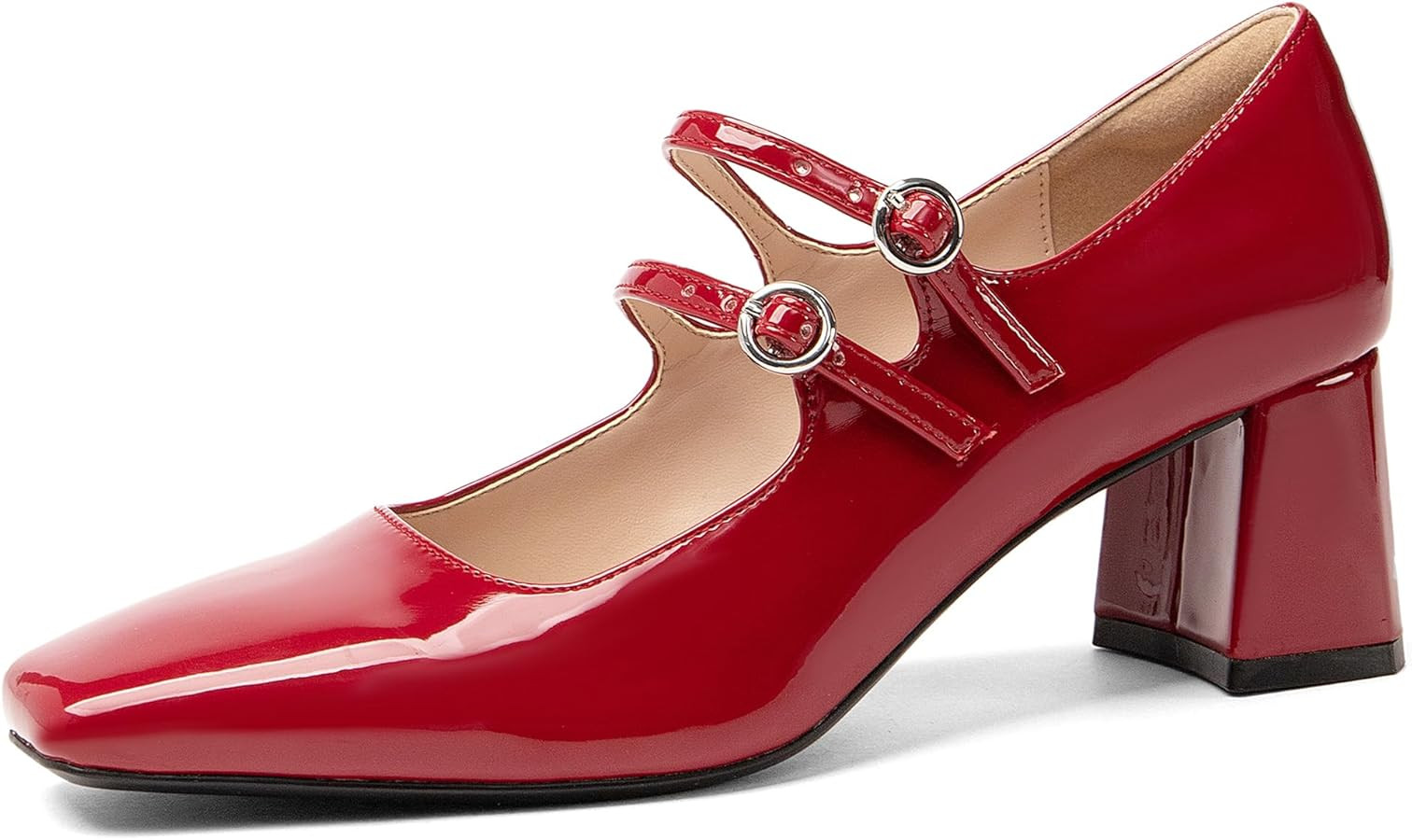 NEWBELLA Women's Mary Jane Pumps - Vintage Patent Leather Dress Shoes with Double Strap, Round To... | Amazon (US)