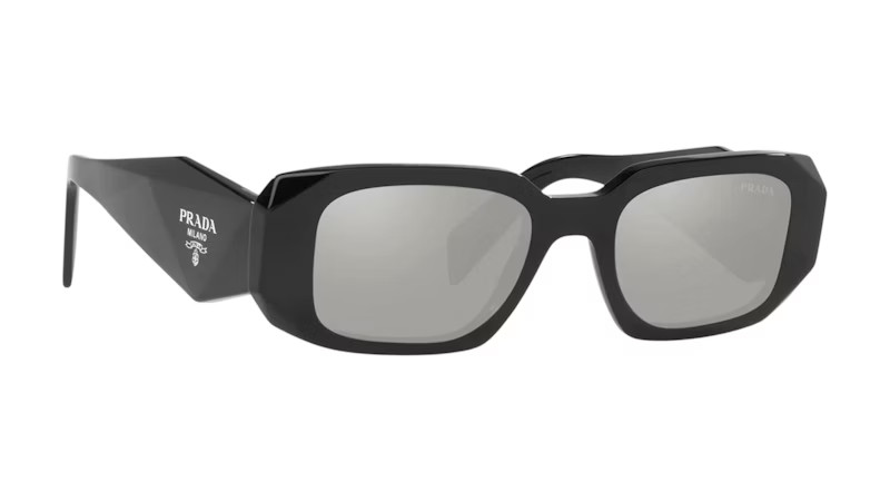 Women's Prada 17WS 1AB2B0 Plastic Rectangle Silver Mirror Lens Sunglasses in Black | StockX