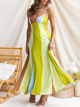 Women's 2026 Fashion Striped Dress Sleeveless Chest Wrap Backless Halter High Waist Beach Vacatio... | Amazon (US)