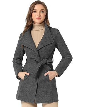 Allegra K Women's Classic Stand Collar Long Sleeve Winter Belted Long Coat | Amazon (US)
