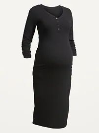 Maternity Long-Sleeve Ribbed Henley Midi Sweater Dress | Old Navy (US)