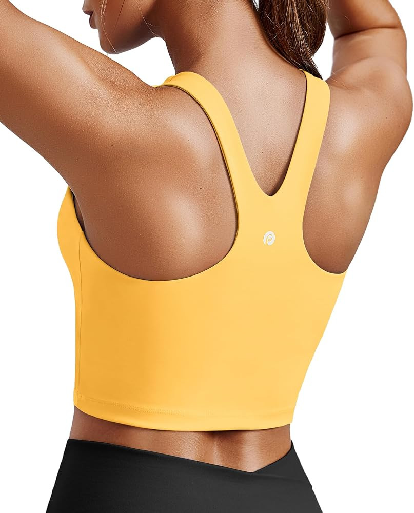 PINSPARK Women Sports Bra High Neck Racerback Workout Crop Tank Top Longline Padded Yoga Tops wit... | Amazon (US)