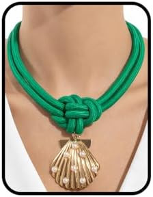 Shell Necklace for Women, Gold Seashell Pearl Pendant Chunky Rope Knot Choker Necklace Green Y2K ... | Amazon (US)