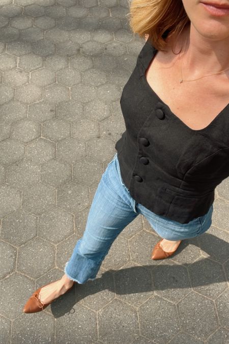 NYC spring uniform 
Margaux flats
Jcrew linen vest 
AYR jeans 

#LTKfindsunder100 #LTKSeasonal #LTKsalealert