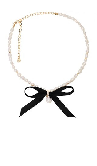 Velvet Bow Statement Pearl Choker in Black | Revolve Clothing (Global)