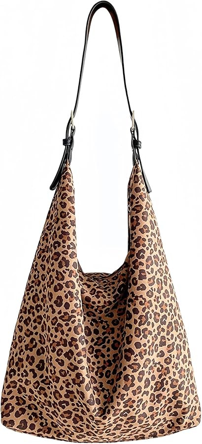 Women's Faux Suede Lightweight Shoulder Bag Leopard Print Purse Slouchy Animal Tote Bag | Amazon (US)