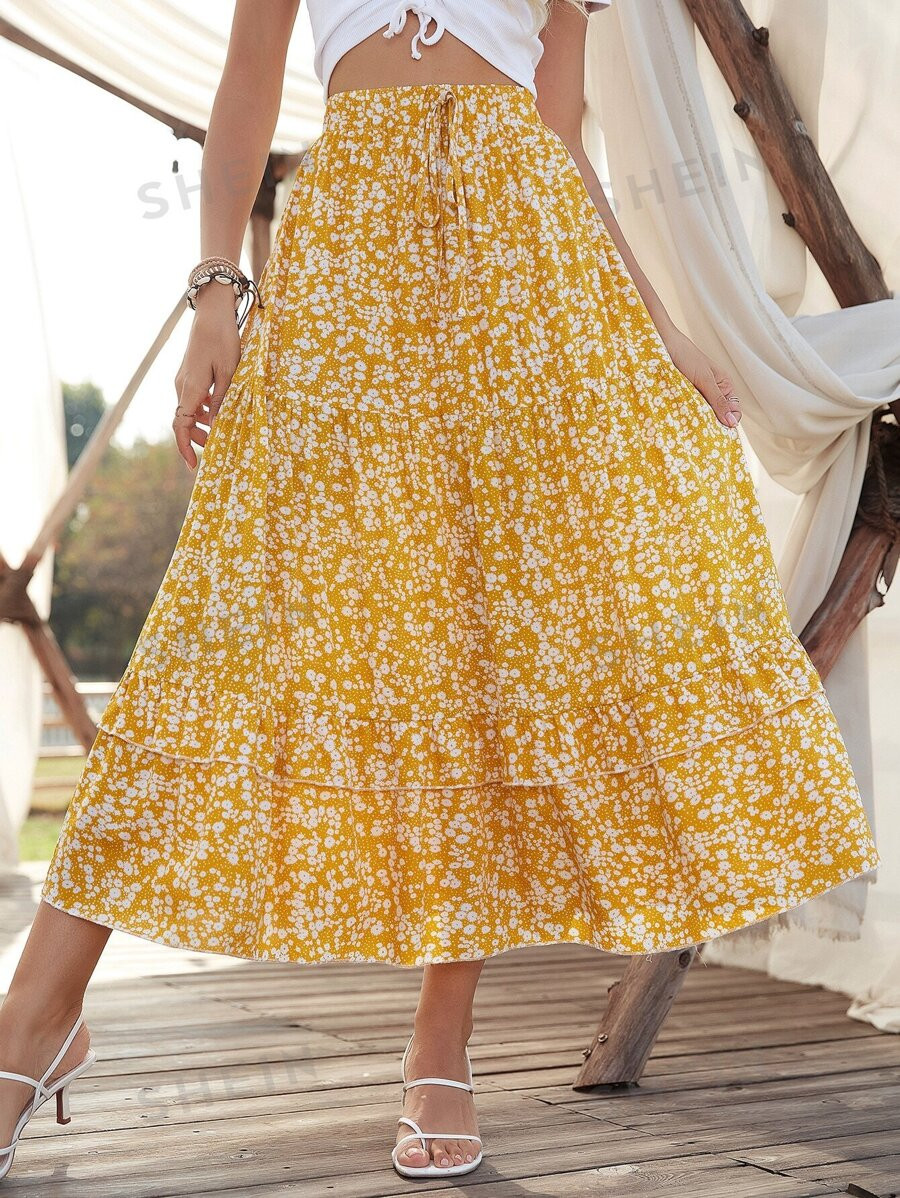 SHEIN VCAY Ditsy Floral Ruffle Hem Skirt | SHEIN