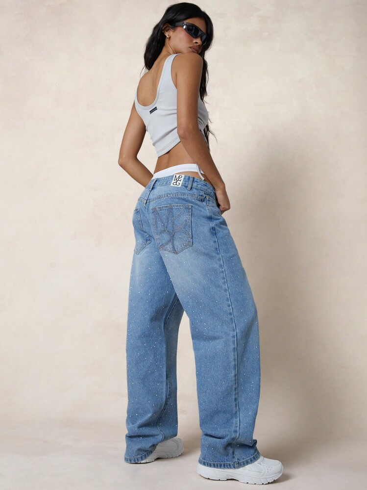 MISSGUIDED Rhinestone Baggy Fit Jeans | SHEIN