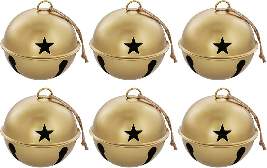 Haute Decor Jingle Bell Ornaments, 3.35-inch Diameter Metal Bells, 6-Pack (Burnished Gold) - Chri... | Amazon (US)