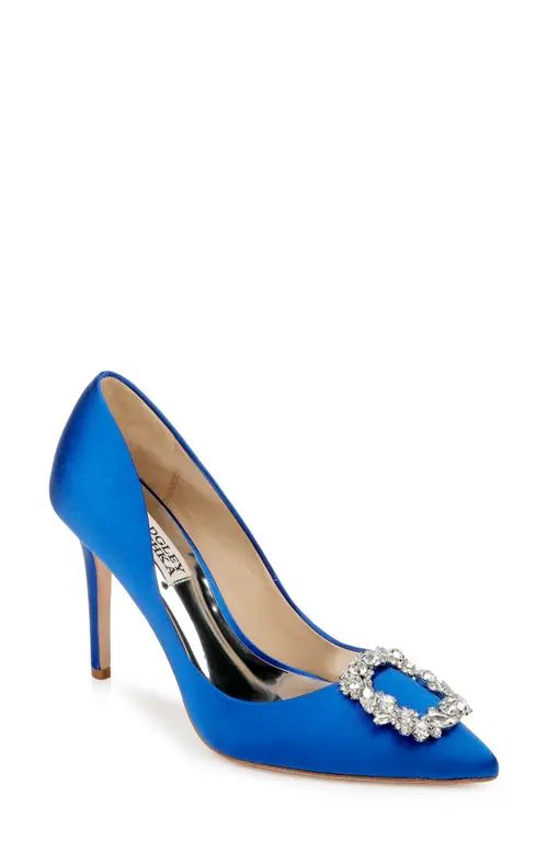 Badgley Mischka Collection Cher Crystal Embellished Pump in Electric Blue Satin at Nordstrom, Size 8 | Nordstrom
