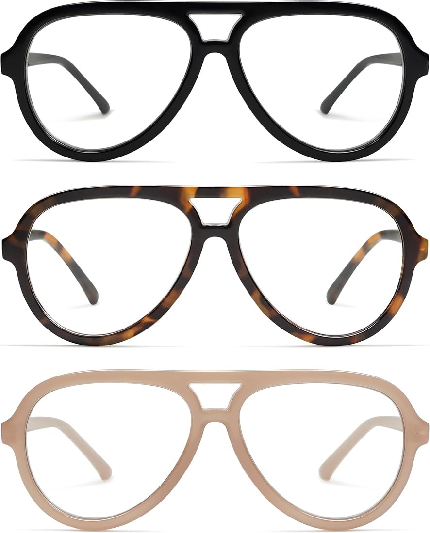 AMOMOMA 3 Pack Retro Aviator Reading Glasses for Women Men,Classic Large Oversized Reader Blue Li... | Amazon (US)