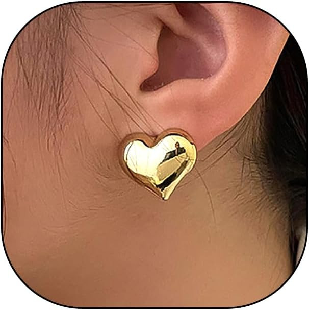 Chunky Heart Stud Statement Earrings for Women 14K Gold Personalized Puffy Love Dangle Earrings E... | Amazon (US)
