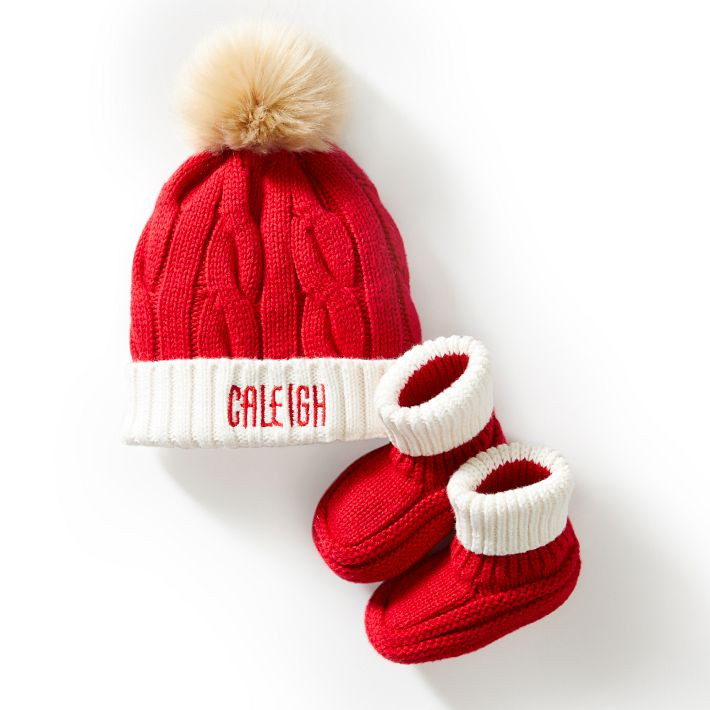 Cable Knit Santa Hat & Bootie Set | Mark and Graham