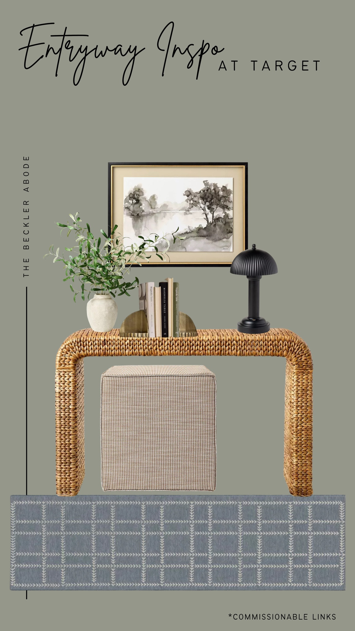 Entryway inspo on sale at Target this week!

Console table, brown ottoman, black table lamp, watercolor wall art, faux plant, brass bookends, blue runner

#LTKHome #LTKStyleTip