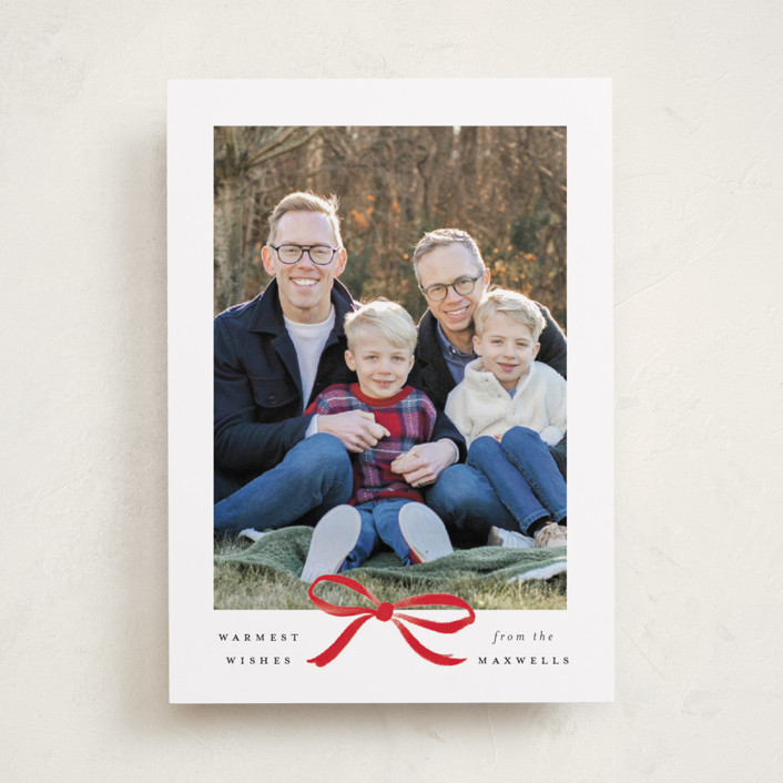 "Crimson Bow" - Customizable Christmas Photo Cards in Red by Olivia Kanaley Inman. | Minted