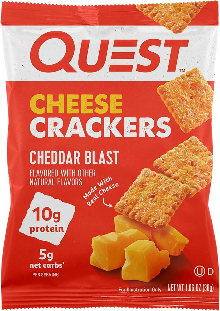 Quest Nutrition Cheese Crackers, Cheddar Blast, 10g Protein, 5g Net Carbs, 1g Sugar, Made with Re... | Amazon (US)