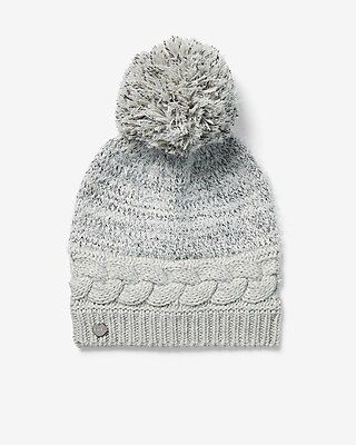 Cable Knit Feathered Pom Beanie | Express