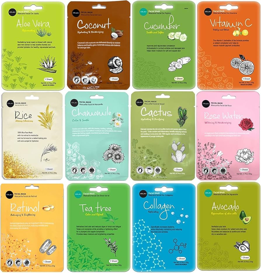 Celavi Essence Facial Face Mask K-Beauty Skincare Korea Skin Care Moisturizing 12 Pack B Set | Amazon (US)