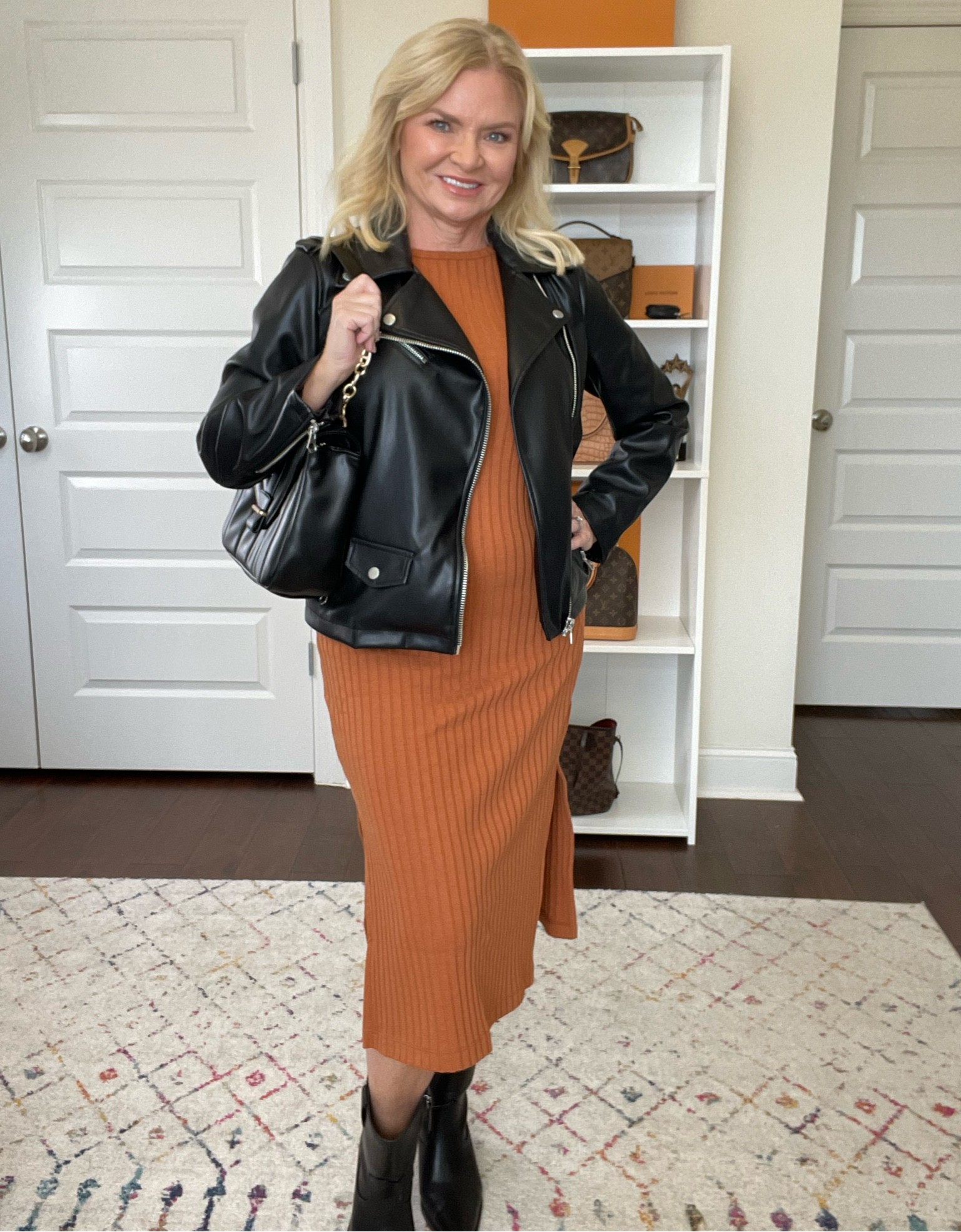 Loving this midi dress for Fall!
#fall dress #old navy #walmart #walmartfashion #moto jacket #western boots #walmart purse #fall outfit #outfit inspiration

#LTKstyletip #LTKSeasonal #LTKunder50