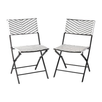 Emma & Oliver Ciel Set of Two Indoor/Outdoor Foldable Bistro Chairs with Black/White PE Rattan Seats and Backs & Black Metal Frames | Target