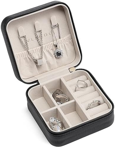 Vlando Travel Jewelry Box, Small Jewelry Travel Organizer Case for Girls Women - Black | Amazon (US)