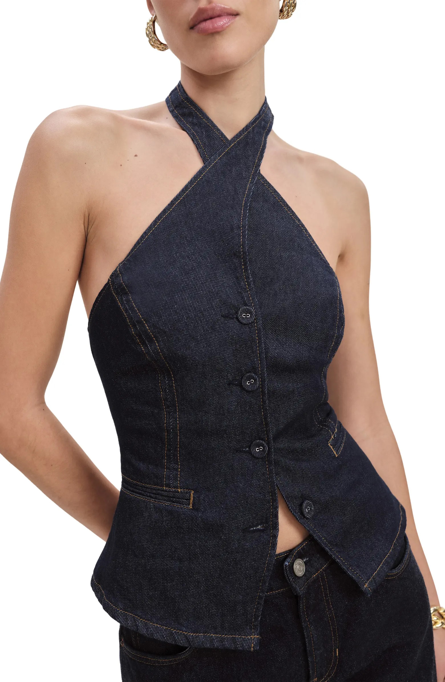 Reformation Tate Halter Denim Crop Top | Nordstrom | Nordstrom