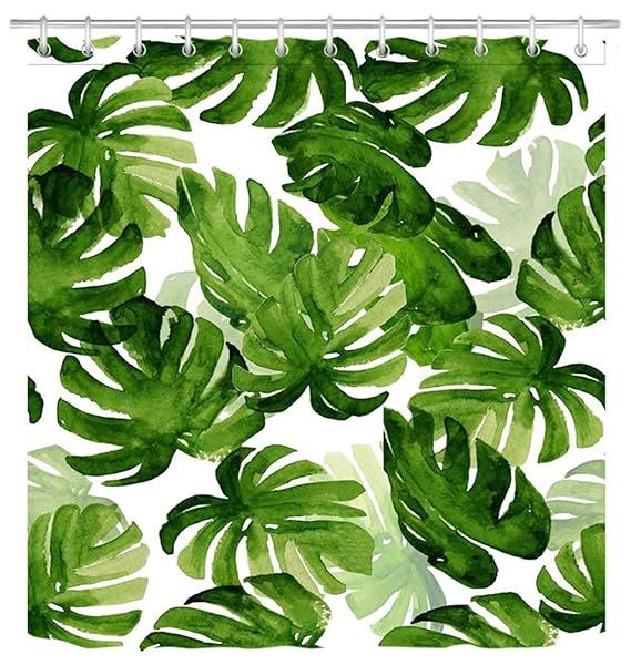 LB Watercolor Tropical Monstera Leaves Pattern Print Shower Curtain Set for Bathroom, Tropical Le... | Amazon (US)