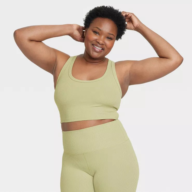 Women's Light Support Rib Racerback Longline Sports Bra - All in Motion™ | Target