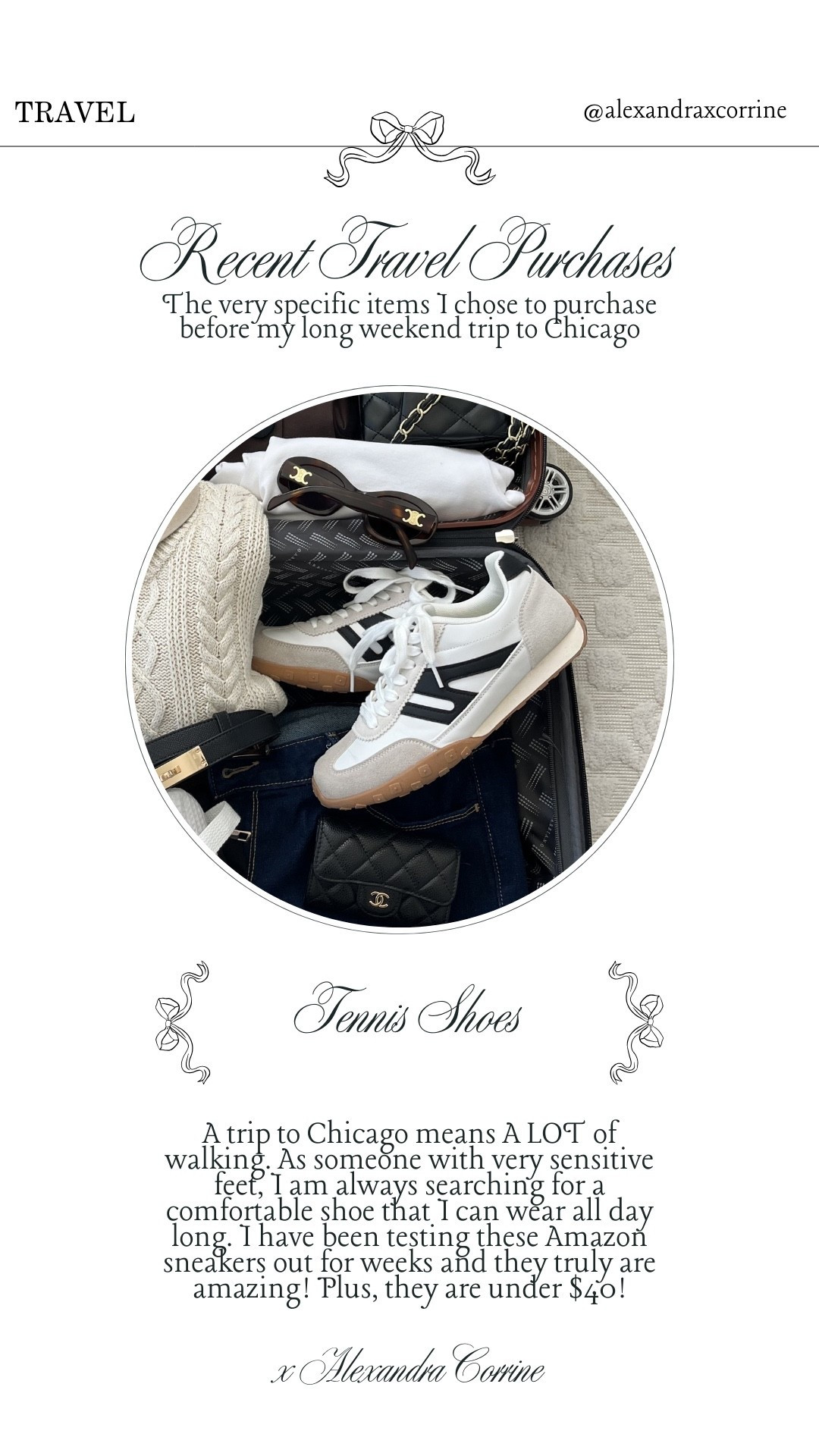 Recent travel purchases 👜 the very specific items I chose to purchase before my long weekend trip to Chicago 🤍

Travel essentials, travel outfit, Chicago style, chic fashion finds, sneakers, Amazon finds, accessories, tennis shoes, women’s shoes 

#LTKTravel