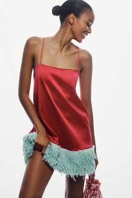 Maeve Faux Feather Hem Shift Dress | Anthropologie (US)