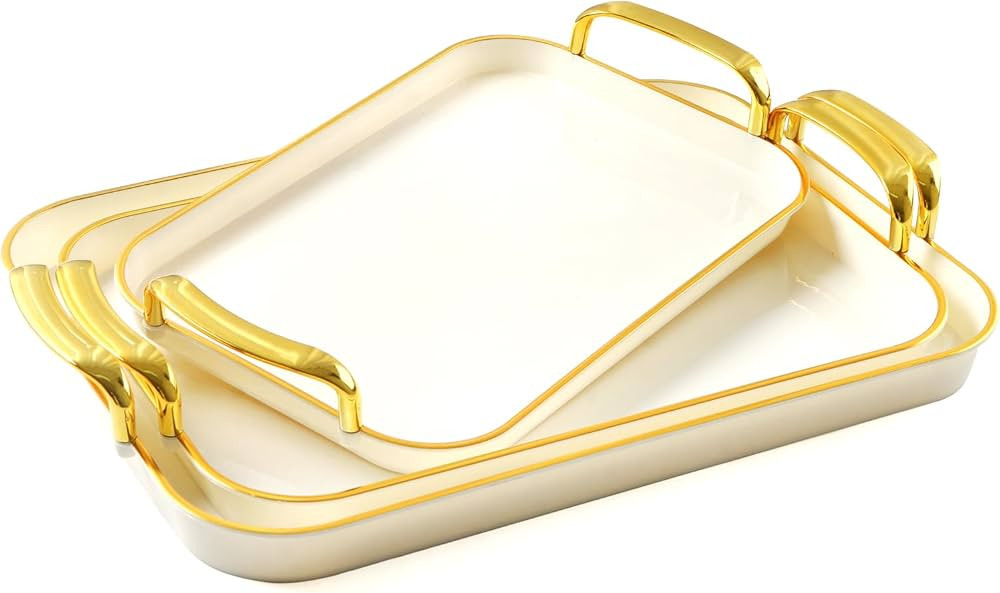 Serving Tray with Handles Set of 3 Rectangular Large Serving Platters 18.3/16.7/14.8 Inch White P... | Amazon (US)
