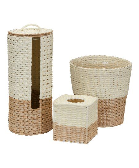 Natural & Cream Wicker Toilet Paper Holder Set | Zulily