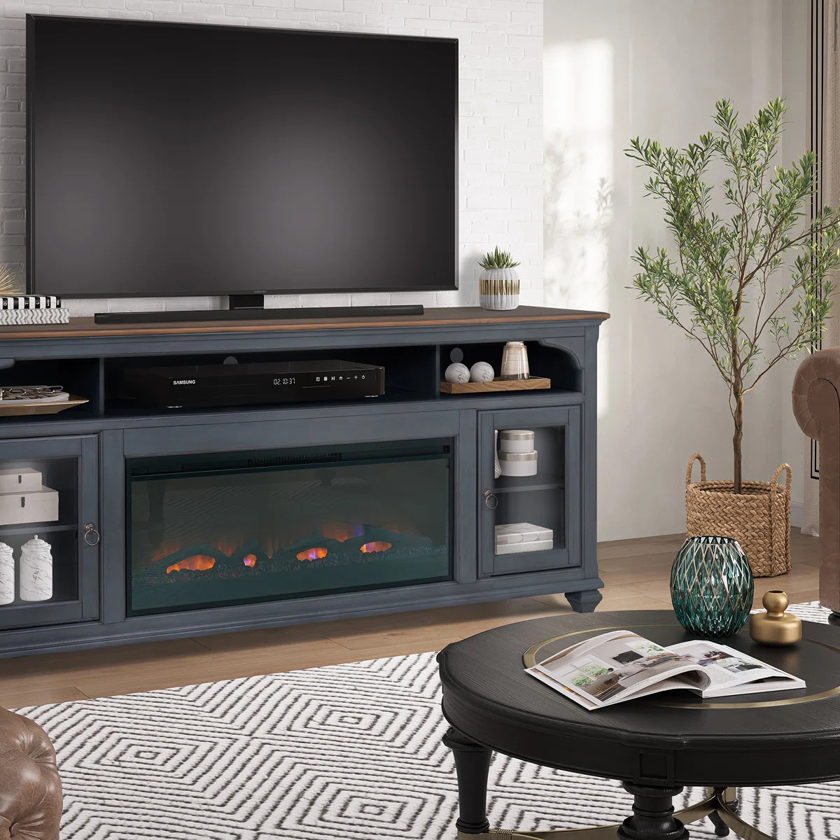 Borroff 86 Inch Tv Console Media Center Electric Fireplace Tv Stand For Tvs Up To 95 Inches | Wayfair North America