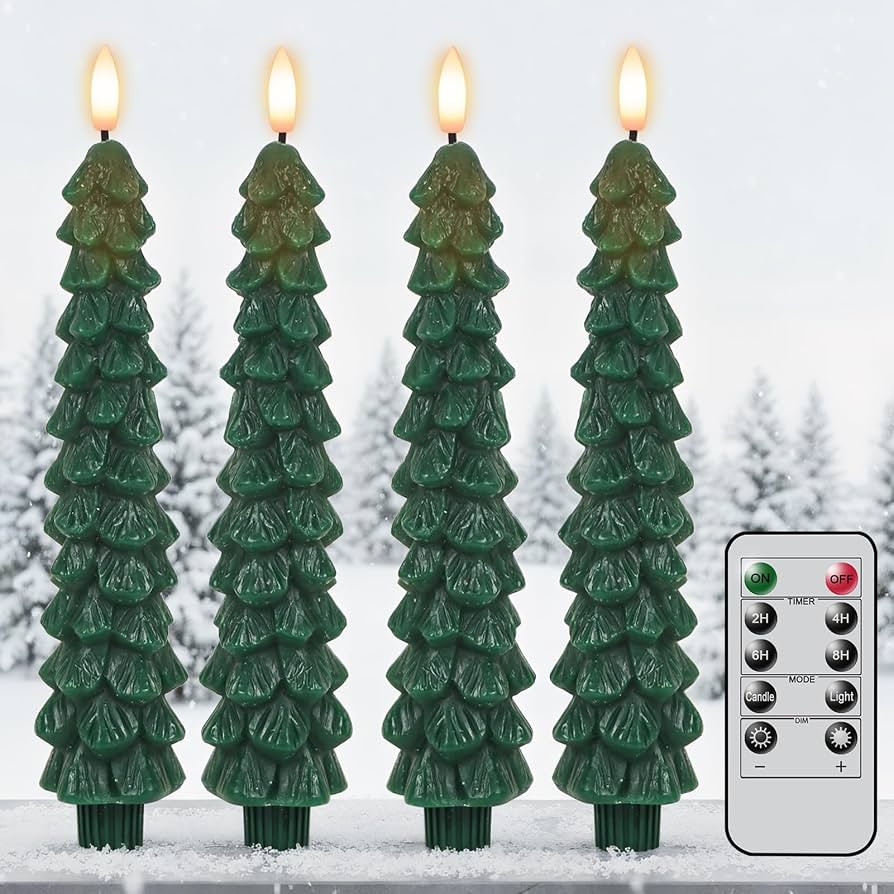 Christmas Tree Candles Battery Operated with Remote Timer, 4 Pcs Christmas Tree Flameless Taper C... | Amazon (US)