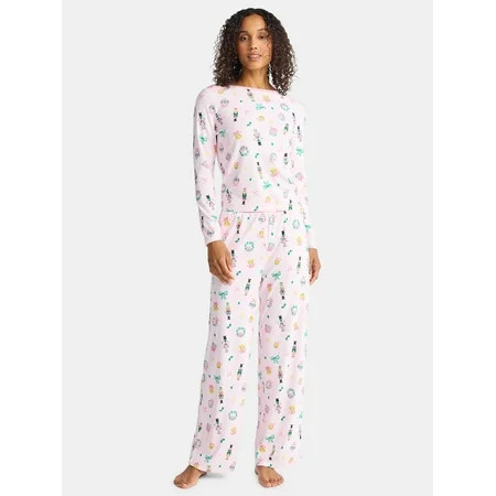Christmas Women's and Women's Plus Long Sleeve Top and Wide Leg Pants Pajama Set from Holiday Time, 2-Piece, Sizes XS-3X | Walmart (US)