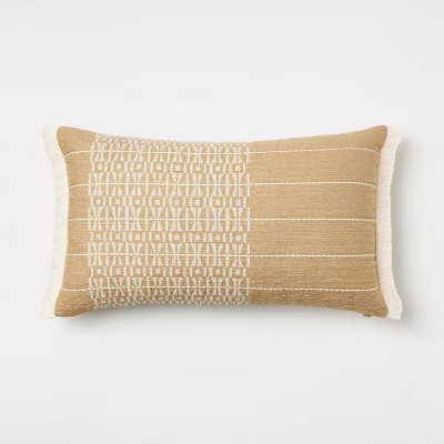 Oversized Embroidered Striped Lumbar Throw Pillow Brown - Threshold™ designed with Studio McGee | Target