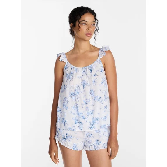 Joyspun Women's Woven Sleep Cami and Shorts Set with Ruffle, 2-Piece, Sizes XS-3X | Walmart (US)
