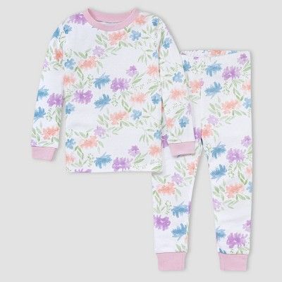 Burt's Bees Baby® Toddler Girls' 2pc Floral Print Organic Cotton Snug Fit Pajama Set - Purple | Target