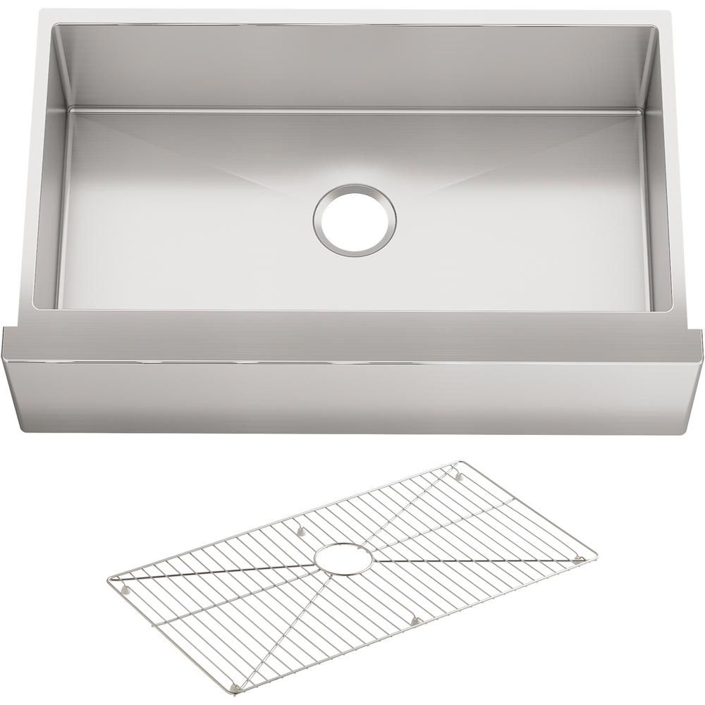 Strive Undermount Farmhouse Apron Front Stainless Steel 36 in. Single Basin Kitchen Sink with Bas... | The Home Depot