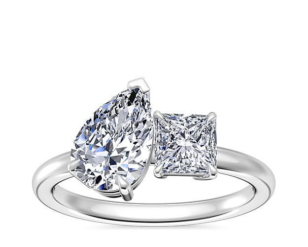 Two Stone Engagement Ring with Princess Cut Diamond in 14k White Gold (1/2 ct. tw.) | Blue Nile