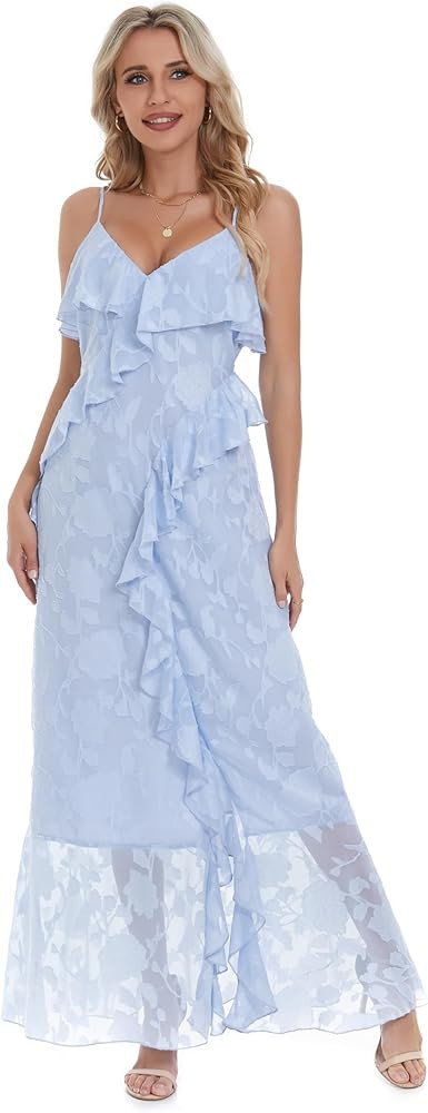 Sleeveless Strap Ruffle Gardenparty Summer Holiday Maxi Dress | Amazon (US)