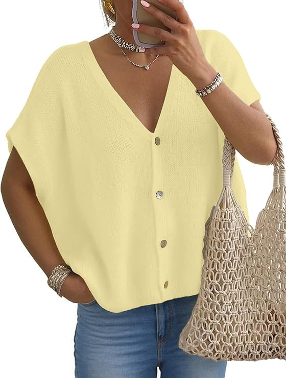 FireSwan Womens Cardigan Sweaters Spring Tops Batwing Short Sleeve Oversized Sweater Lightweight ... | Amazon (US)